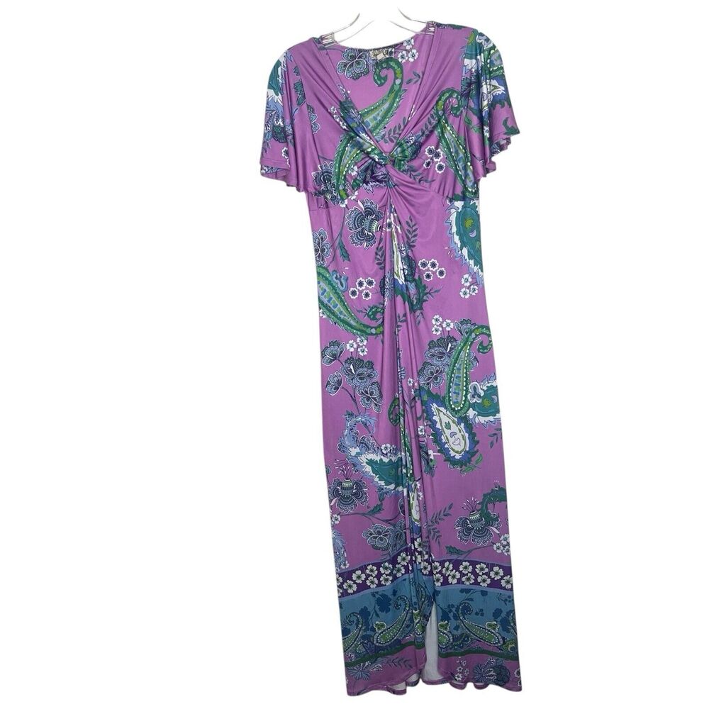 One World Women’s Maxi Dress Size Small Purple Floral Paisley Resort Cruise Boho